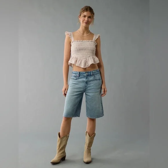 CLEARANCE SALE!! NWT American Eagle Bella Smocked Crop Top Size S - Picture 6 of 6